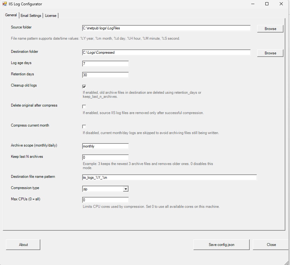 IIS Log Compressor screenshot