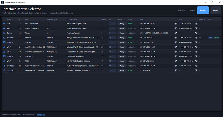 Interface Metric Selector screenshot